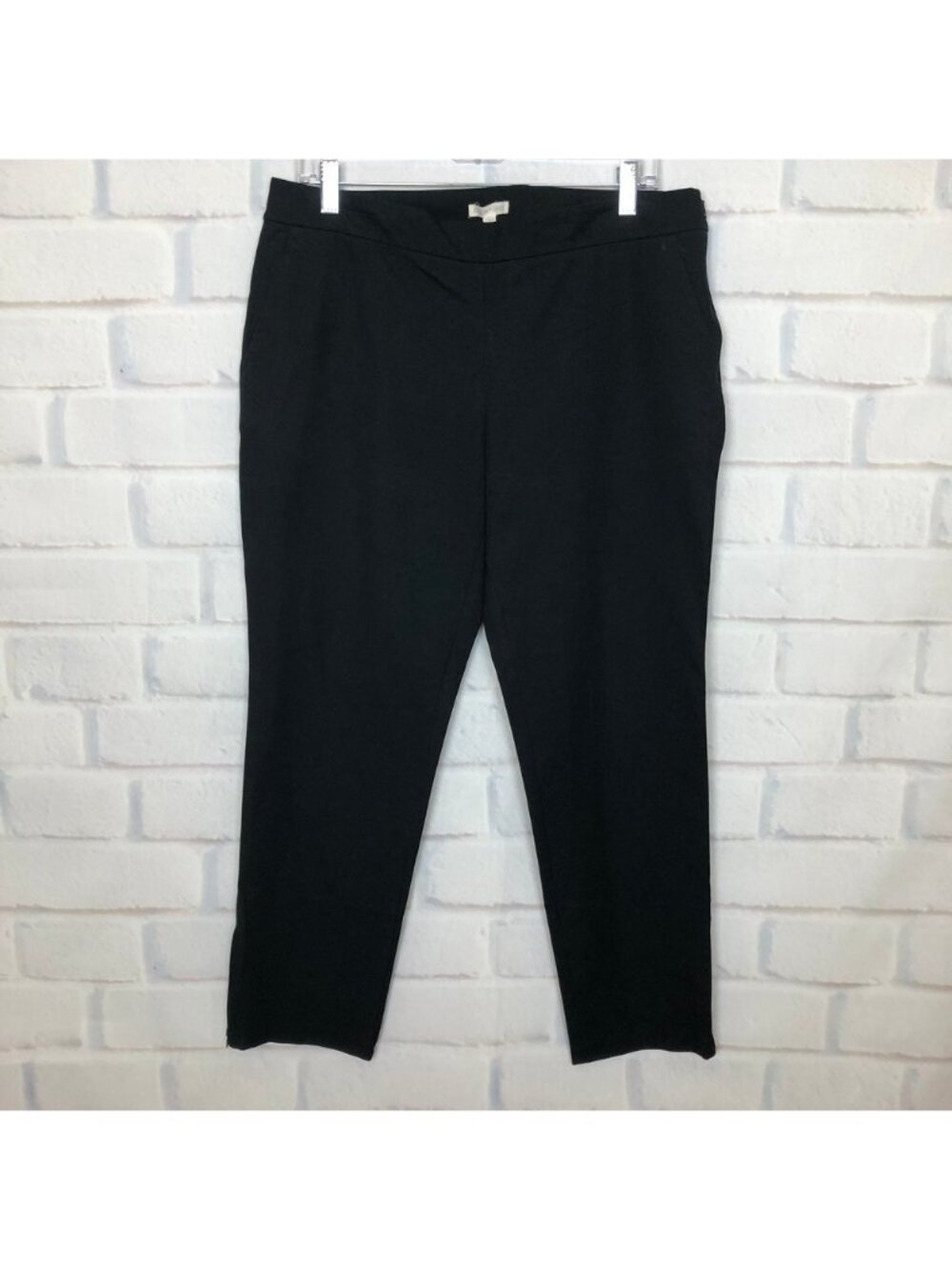 Eileen Fisher Black Cotton Sateen Pants Size M Ankle Zip